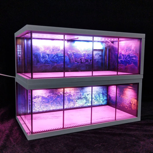 Cyberpunk LED Diecast Display Garage – 1:64 Collector Diorama 🌆🏁